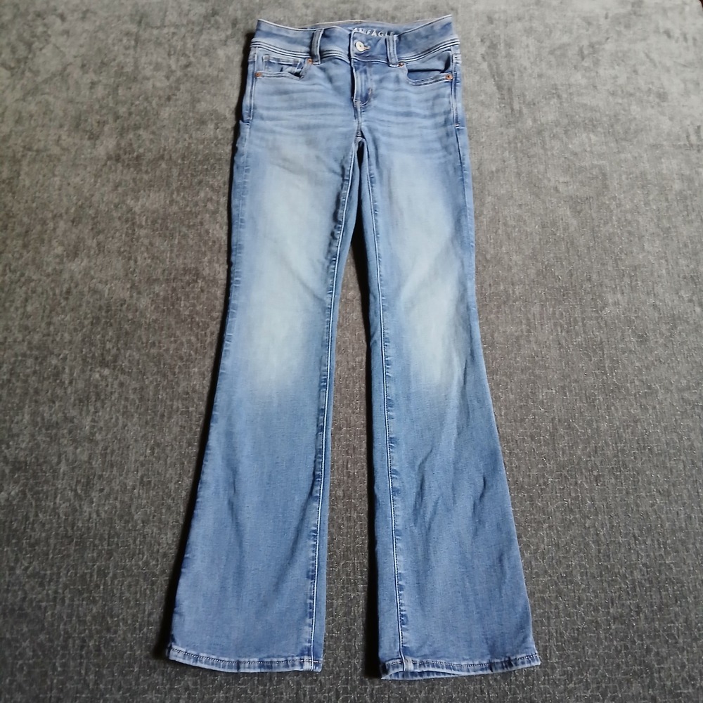 American Eagle Kick Boot Jeans Womens 000 Short Next Level Stretch Medium Wash